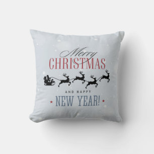 Santa and his Flying Reindeer Silhouette Christmas Cushion