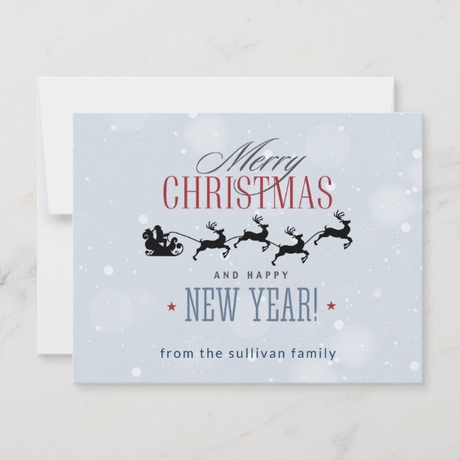 Santa and his Flying Reindeer Silhouette Christmas Holiday Card (Front)