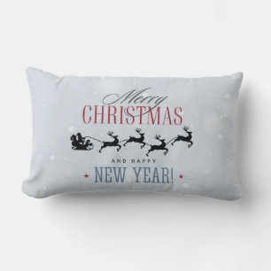 Santa and his Flying Reindeer Silhouette Christmas Lumbar Cushion