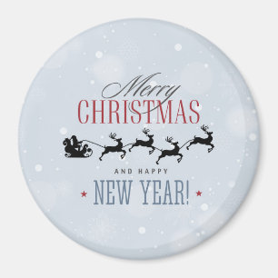 Santa and his Flying Reindeer Silhouette Christmas Magnet