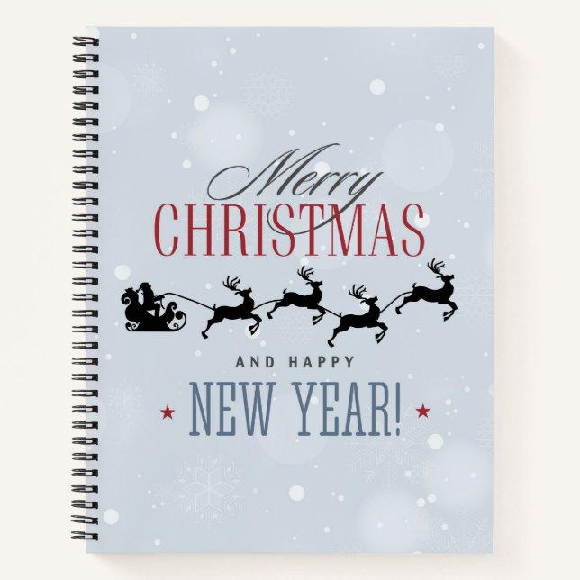 Santa and his Flying Reindeer Silhouette Christmas Notebook (Front)