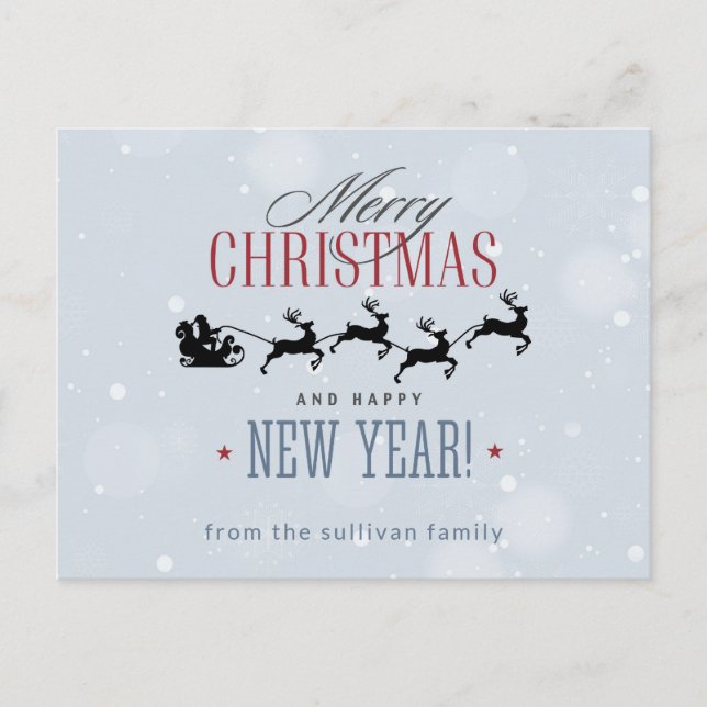 Santa and his Flying Reindeer Silhouette Christmas Postcard (Front)