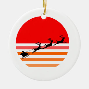 Santa and His Reindeer Funny Retro Christmas Ceramic Ornament