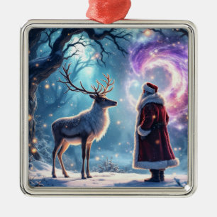 Santa and his Reindeer on Christmas Eve magic Metal Ornament