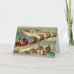 Santa and his Reindeer Sled Christmas Holiday Card