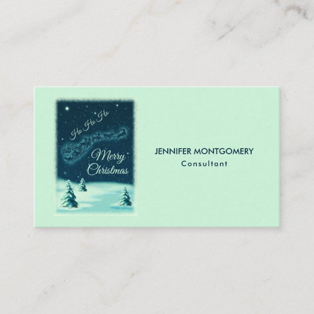 Santa and his Reindeers Christmas Night Sky Business Card (Front)