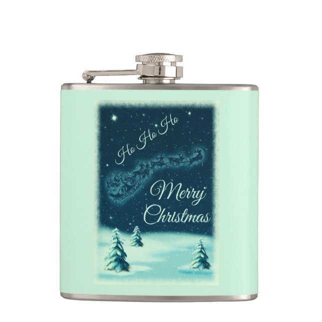 Santa and his Reindeers Christmas Night Sky Hip Flask (Front)