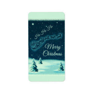 Santa and his Reindeers Christmas Night Sky Label