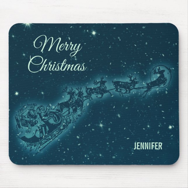Santa and his Reindeers Christmas Night Sky Mouse Pad (Front)