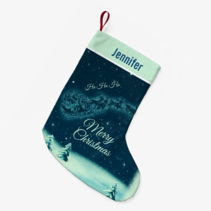Santa and his Reindeers Christmas Night Sky Small Christmas Stocking