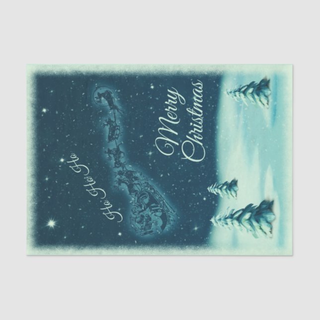 Santa and his Reindeers Christmas Night Sky Tissue Paper (Front)