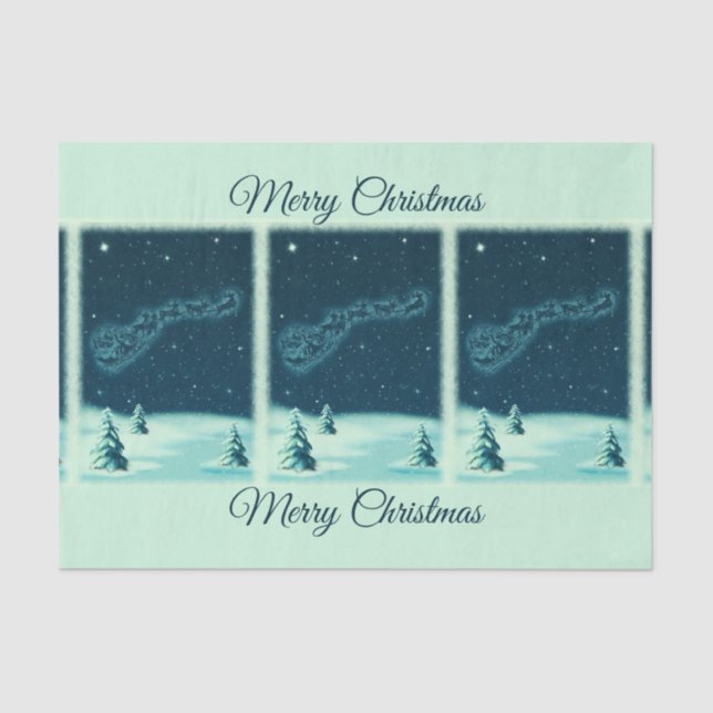 Santa and his Reindeers Christmas Night Sky Tissue Paper (Front)