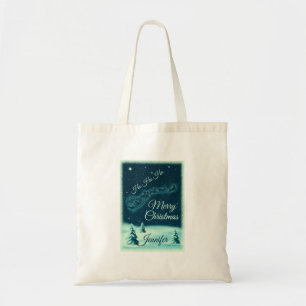 Santa and his Reindeers Christmas Night Sky Tote Bag