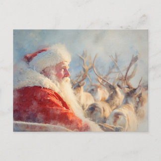 Santa and his reindeers postcard