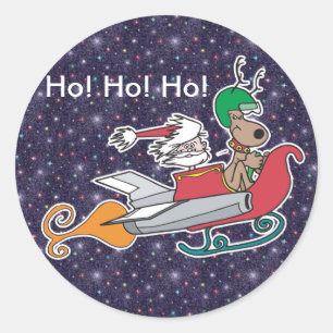 Santa and his Rocket Sleigh Classic Round Sticker