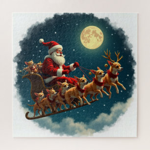 Santa And His Sleigh Pulled By Chihuahua Crew Jigsaw Puzzle