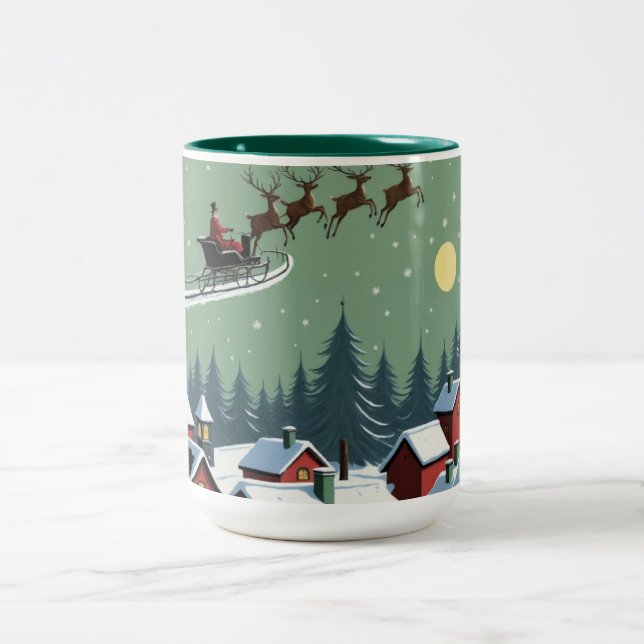 Santa and His Sleigh Two-Tone Coffee Mug (Center)