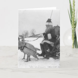 Santa and His Turkey Reindeer Holiday Card