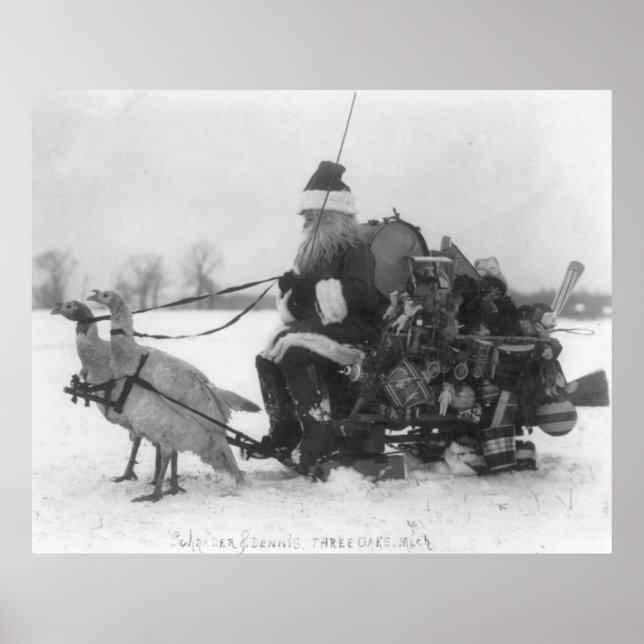 Santa and His Turkey Reindeer Poster (Front)