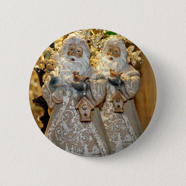 Santa and his twin. 6 cm round badge (Front)