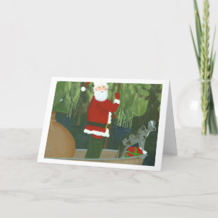 Santa and Houla in pirogue Christmas Card