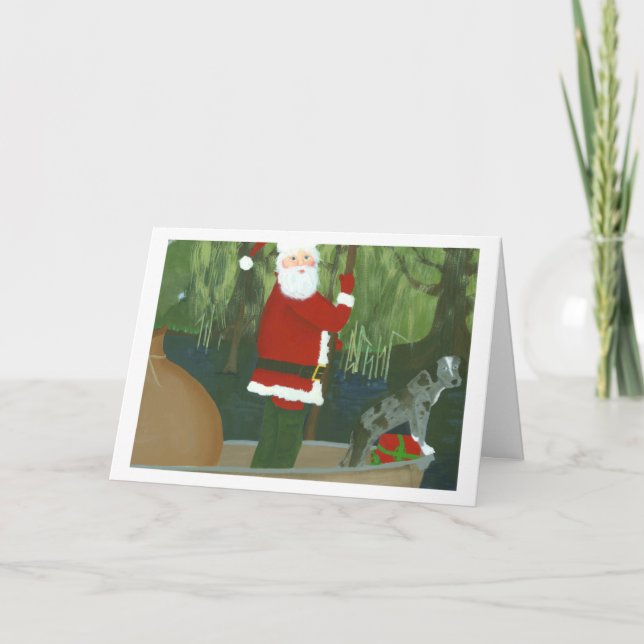 Santa and Houla in pirogue Christmas Card (Front)