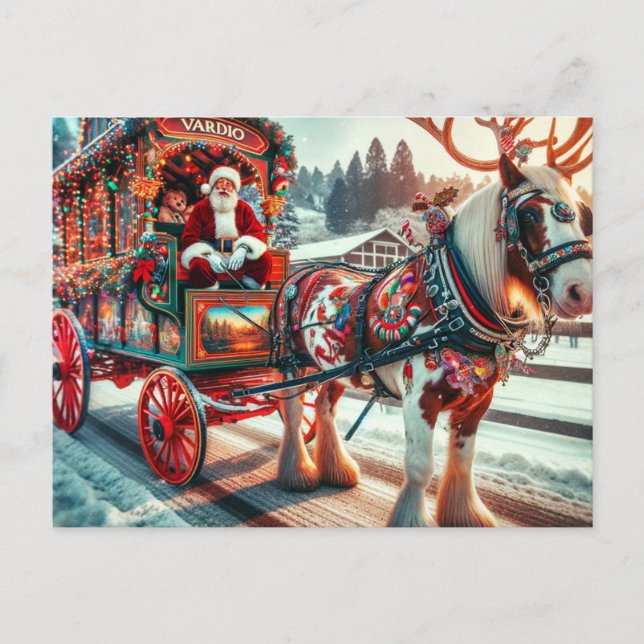 Santa and Irish Cob Horse With Antlers Postcard (Front)