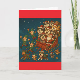 Santa and Joyful Elves Card