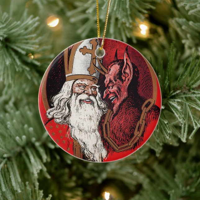 Santa and Krampus Ceramic Ornament (Tree)