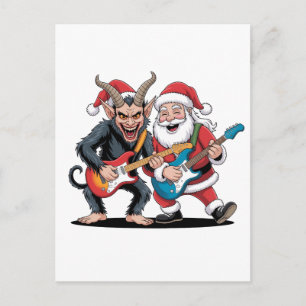 Santa And Krampus Christmas Rock Evil Holiday Postcard