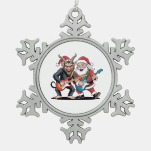 Santa And Krampus Christmas Rock Evil Snowflake Pewter Christmas Ornament