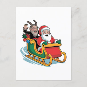 Santa and Krampus Evil Dark Christmas Horror Xmas  Holiday Postcard