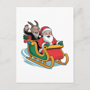 Santa and Krampus Evil Dark Christmas Horror Xmas Invitation Postcard