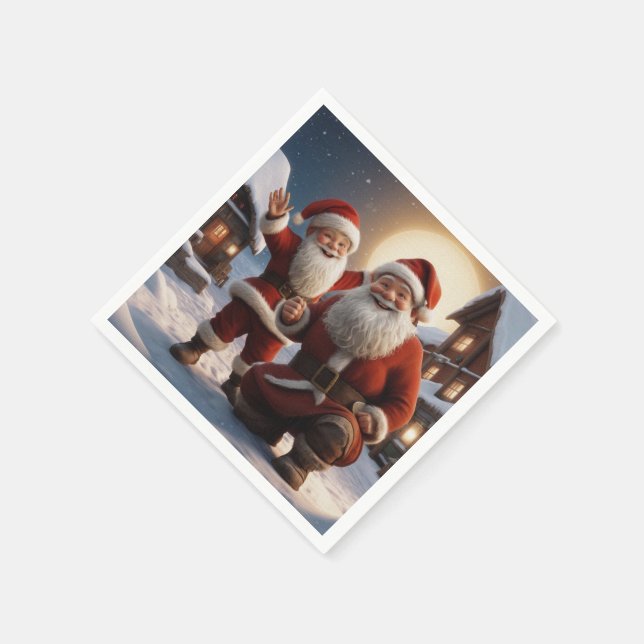 Santa and Little Helper Christmas Design Napkin (Corner)