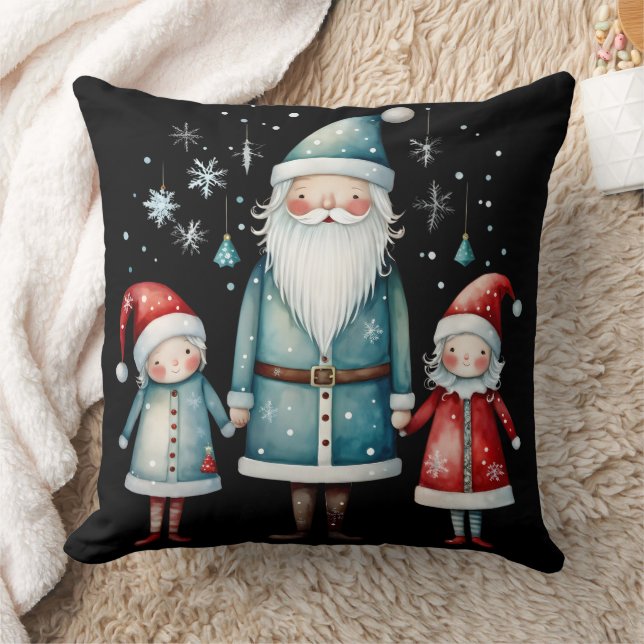 Santa and Little Helpers Throw Pillow (Blanket)