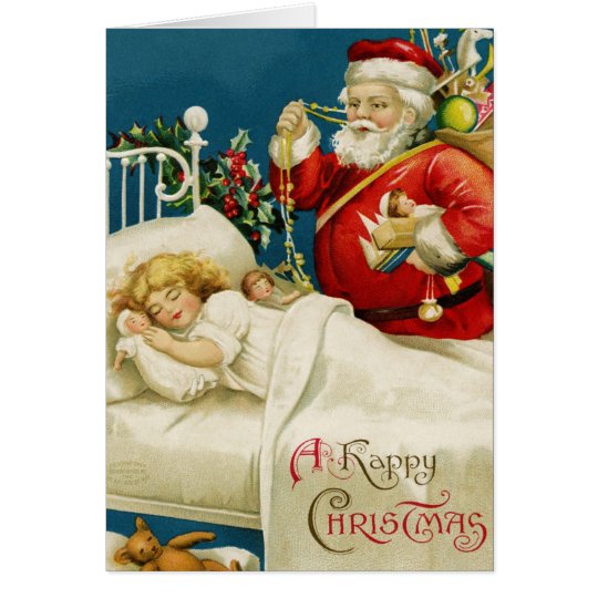 Santa and Little Sleeping Girl Christmas Card