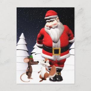 Santa and Mouse Christmas Postcard