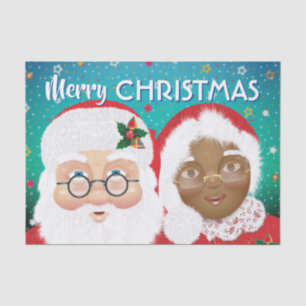 Santa and Mrs Claus Biracial Christmas Holiday Tissue Paper
