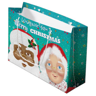 Santa and Mrs Claus Biracial Christmas Large Gift Bag