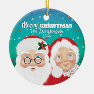Santa and Mrs Claus Christmas Holiday Ceramic Ornament