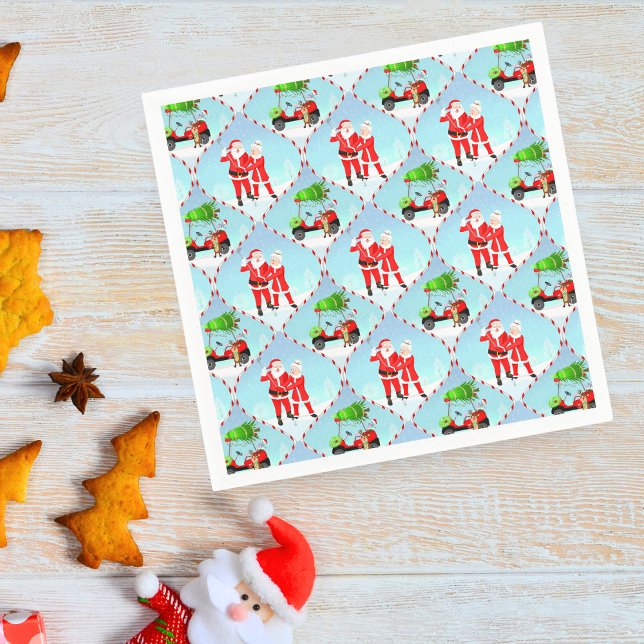 Santa And  Mrs. Claus Golfing Ogee Pattern Napkin (Festive Table Bliss: Santa, Mrs. Claus, Reindeer, Golf Swing, and Christmas Ogee Napkins!)