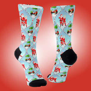 Santa And  Mrs. Claus Golfing Ogee Pattern Socks