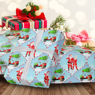 Santa And  Mrs. Claus Golfing Ogee Pattern Wrapping Paper