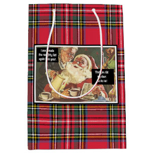 Santa and Mrs. Claus Naughty Vintage Funny Plaid Medium Gift Bag