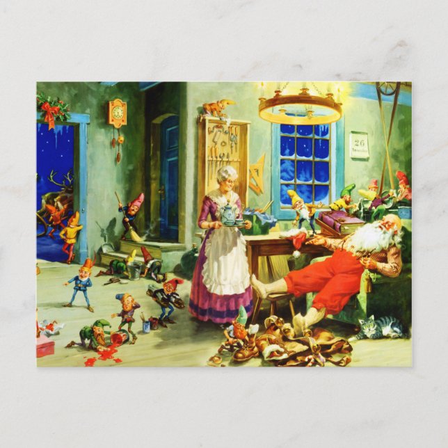 Santa and Mrs. Claus Relax Christmas Night Holiday Postcard (Front)