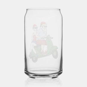 Santa and Mrs. Claus riding a scooter Can Glass