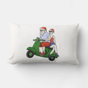Santa and Mrs. Claus riding a scooter Lumbar Cushion