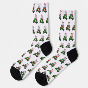 Santa and Mrs. Claus riding a scooter Socks