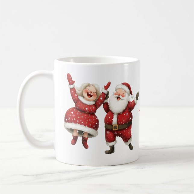 Santa and Mrs Claus Script Name Merry Christmas Coffee Mug (Left)