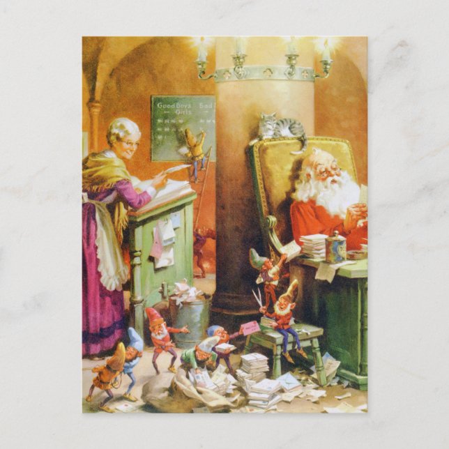 Santa and Mrs. Claus & the Elves at the North Pole Holiday Postcard (Front)